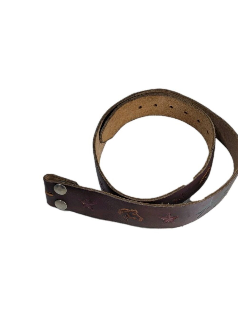 Women's Belt Strap 34 Brown No Buckle LINDA Horseshoe Horse